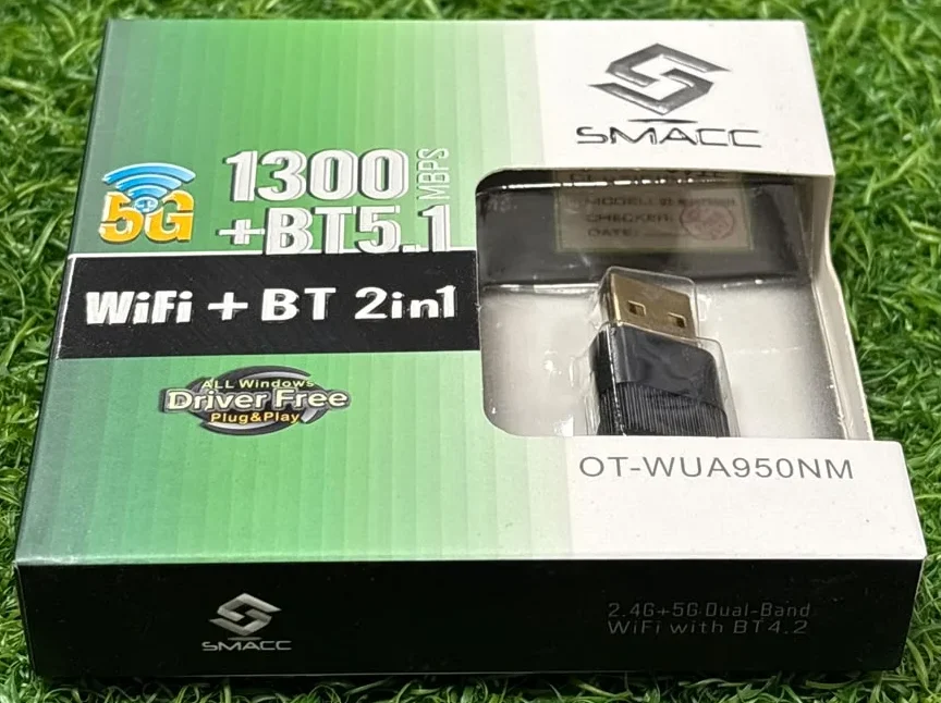 SMACC 1300Mbps Dual Band USB WiFi Adapter with Bluetooth 5.0 | 2.4GHz & 5GHz Wireless Receiver