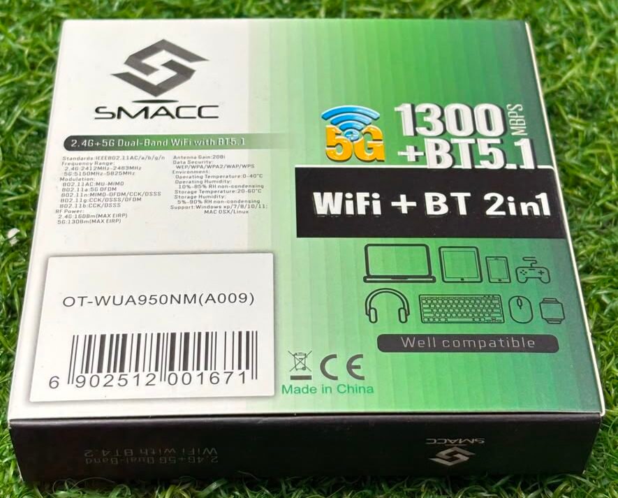 SMACC 1300Mbps Dual Band USB WiFi Adapter with Bluetooth 5.0 | 2.4GHz & 5GHz Wireless Receiver - Image 3