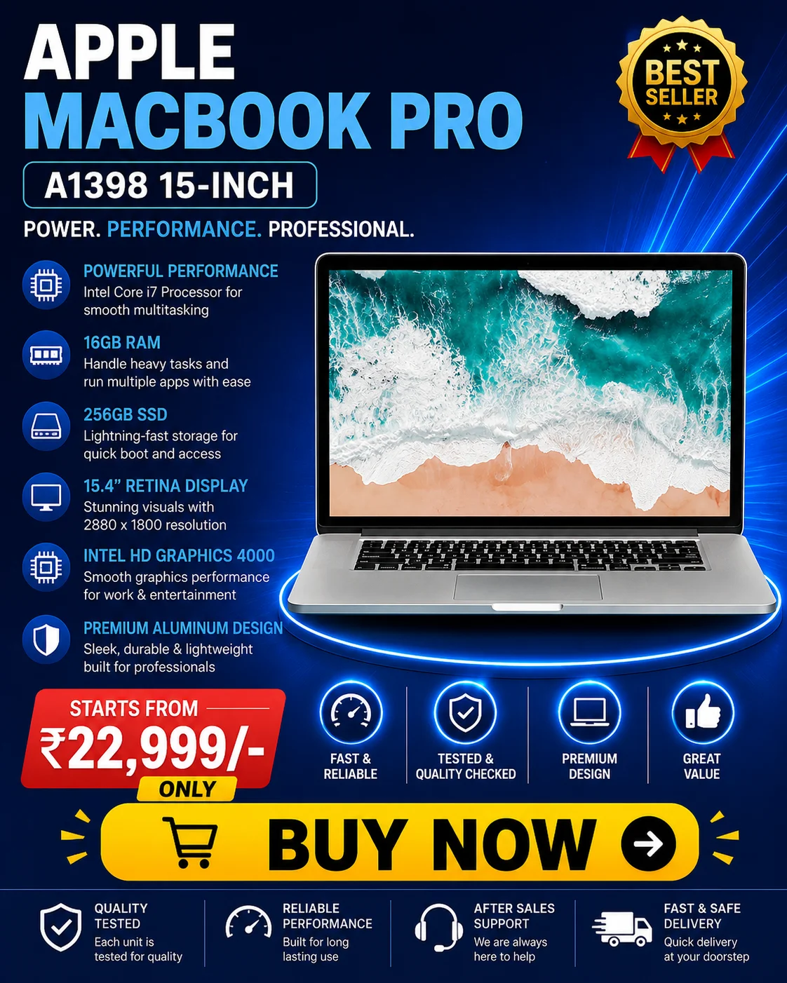 Apple MacBook Pro A1398 15 inch i7 16GB RAM Retina Display SSD in Hyderabad