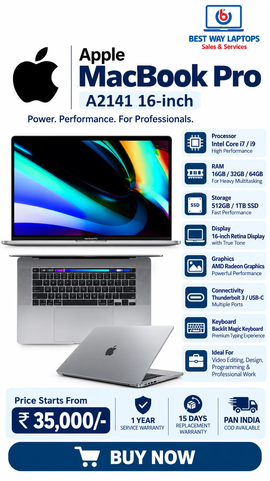 Apple MacBook Pro A2141 16 Inch i7 i9 16 64GB RAM 512GB 1TB SSD in Hyderabad