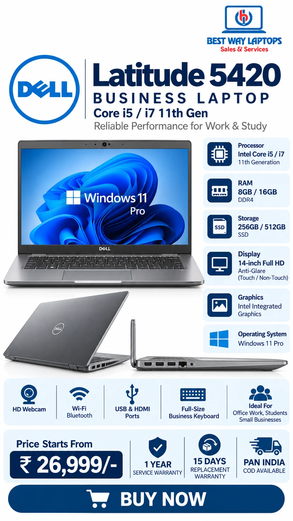 Dell Latitude 5420 Laptop 11th Gen i5 i7 16GB RAM 256GB 512GB SSD in Hyderabad
