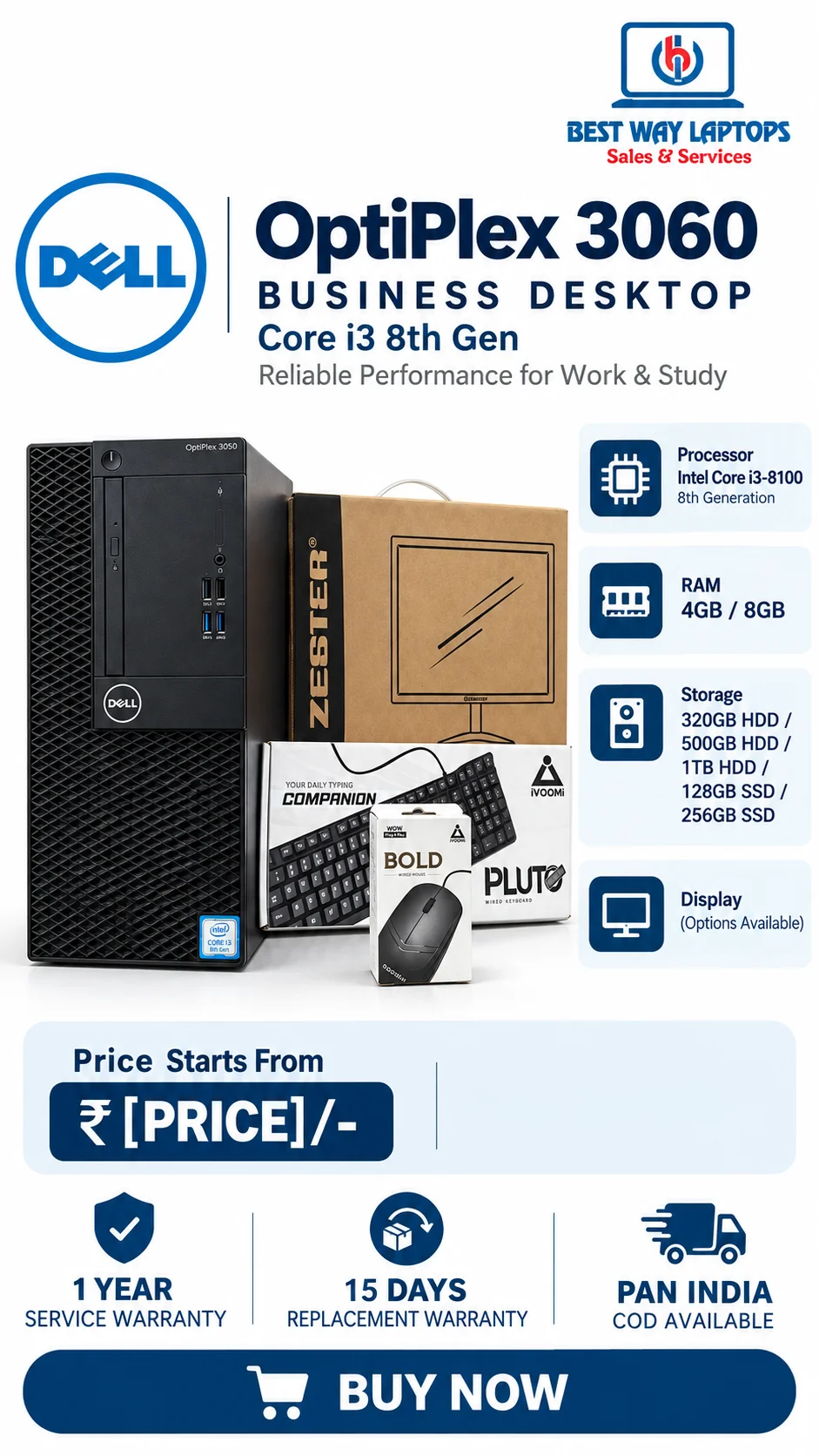 Dell Optiplex 3060 i3 8th Gen Desktop in Hyderabad