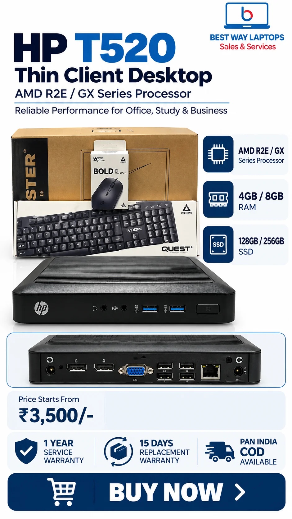 HP T520 Thin Client CPU Set with 19 inch Monitor Keyboard Mouse in Hyderabad