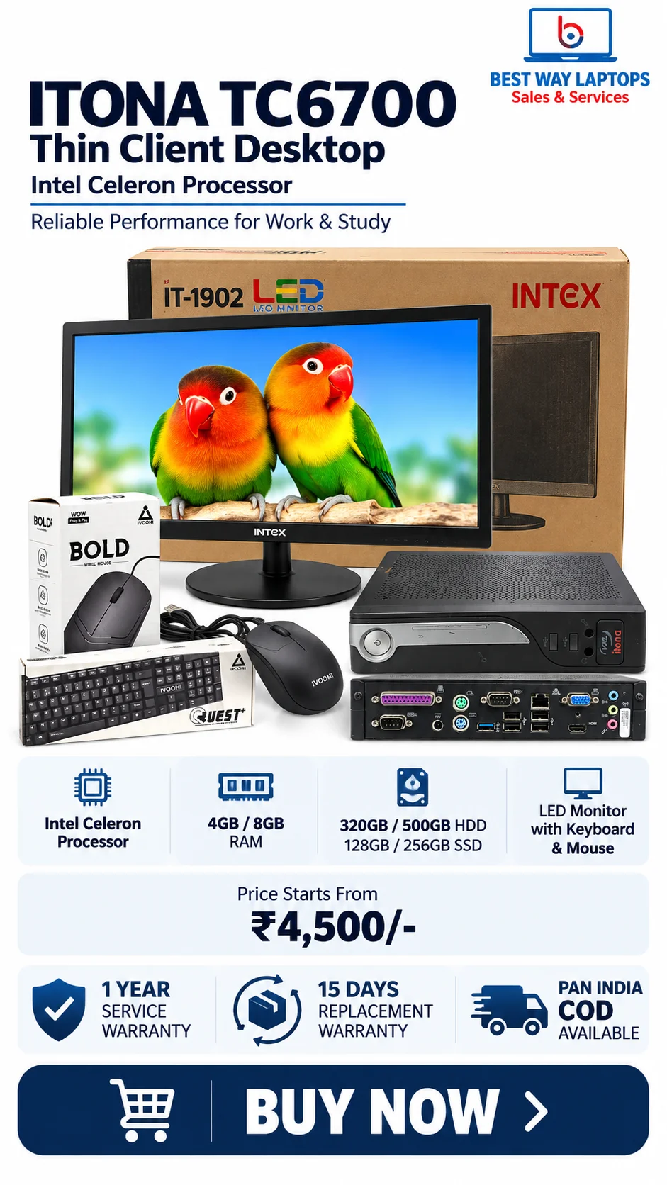 ITONA TC6700 Thin Client Desktop Celeron 4GB RAM 32GB SSD in Hyderabad